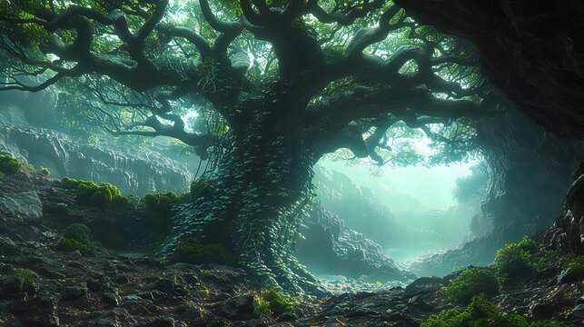 growing from the void a towering forest.