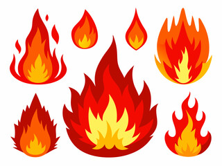 Cartoon red flame. Fire flames, hot fireball, danger wildfire campfire and bonfire elements, fire frames and flaming borders isolated vector set
