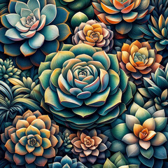 Obraz premium A mesmerizing pattern depicting the beautiful forms and colors of succulent and foliage.
