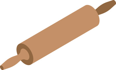 Simple wooden rolling pin is lying diagonally on a white background