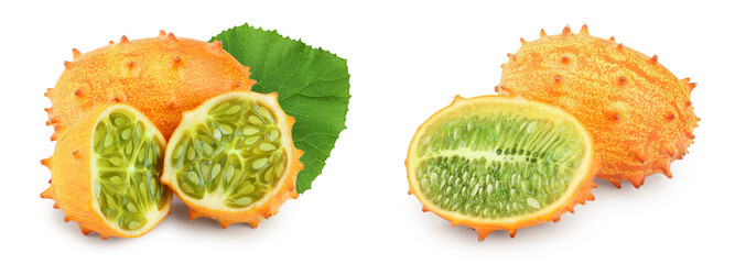 Kiwano or horned melon isolated on white background
