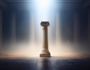 lone grecian column standing majestically in a misty void with ethereal light streaming through unseen windows symbolic of ancient wisdom