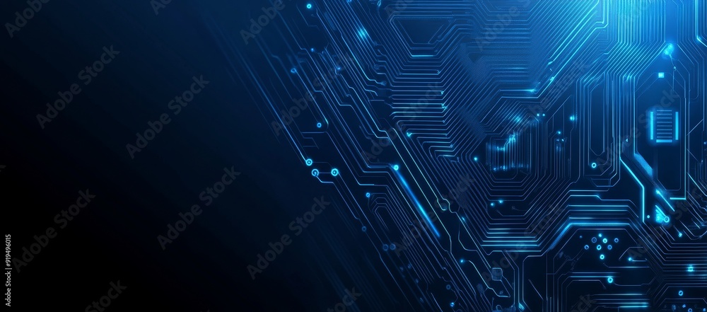 Poster dark blue background with abstract technology circuit board and science