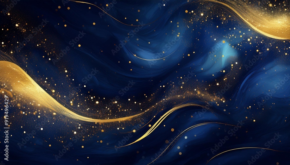 Wall mural luxurious abstract background blending deep navy blue with shimmering gold particles creating a fest