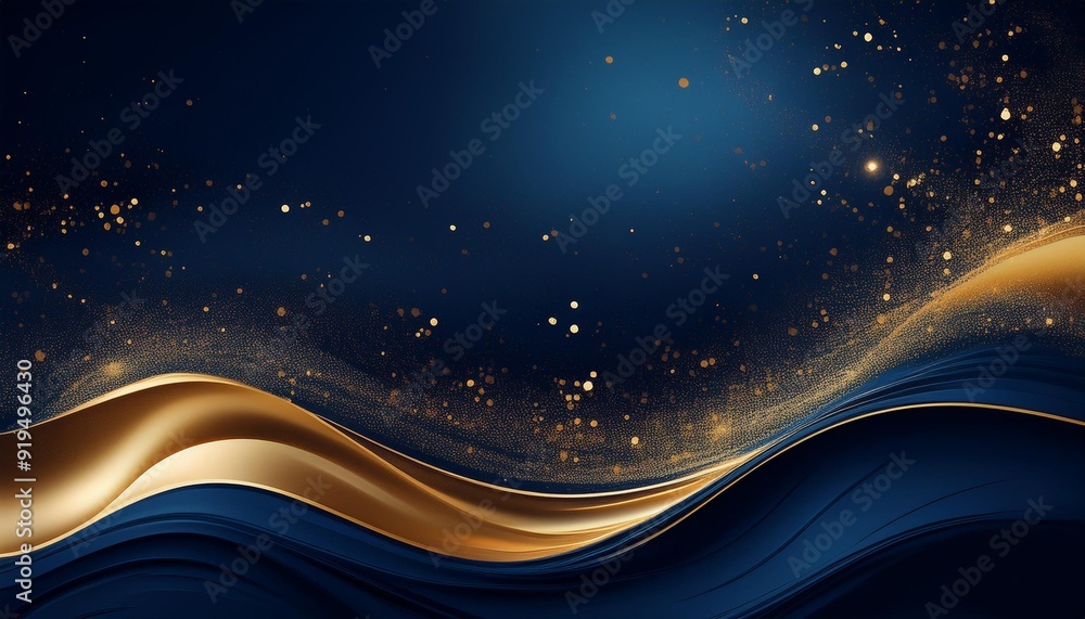 Wall mural luxurious abstract background blending deep navy blue with shimmering gold particles creating a fest