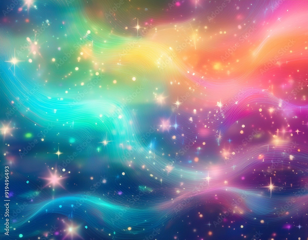 Wall mural magic glowing background with rainbow mesh. fantasy unicorn gradient backdrop with fairy sparkles, b