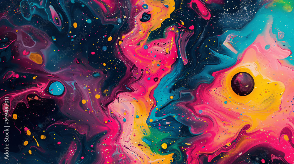 Fototapete abstract painting with a vibrant mix of colors and textures, creating trippy patterns and shapes