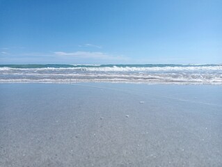 Wave of Sea Water and Clear Blue Sky Horizon