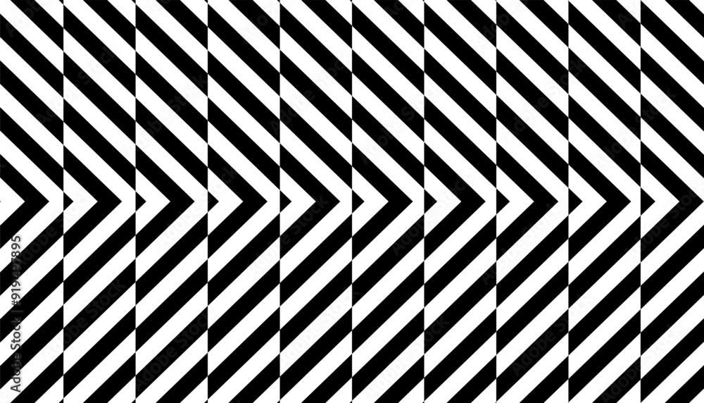 Poster black and white abstract geometric pattern, arrows shape pattern with broken vertical lines. vector 