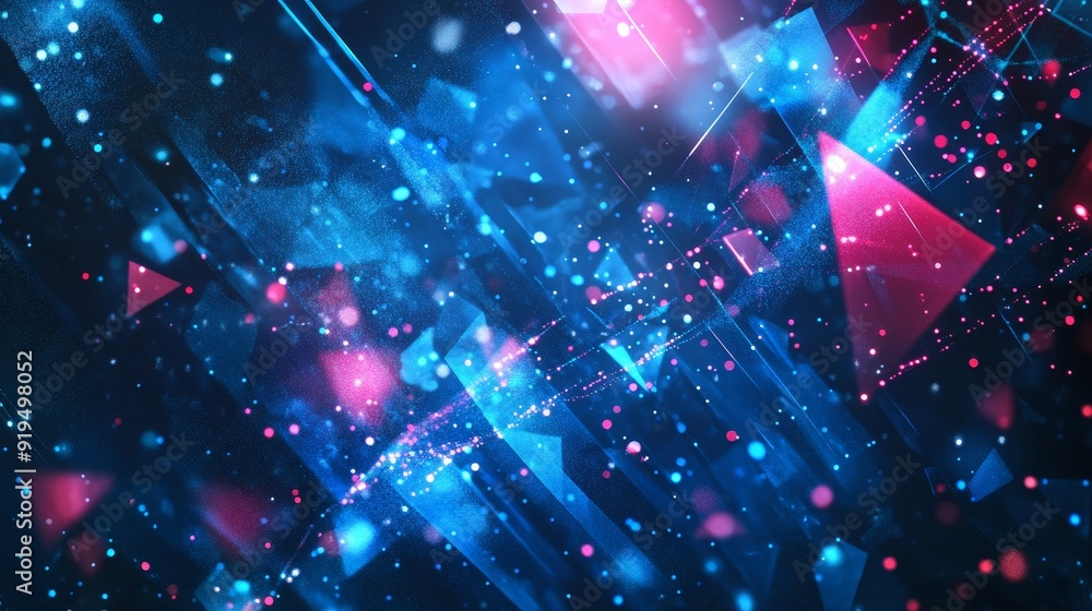 Poster - abstract blue background with stars - abstract background with lights - wireframe background with 