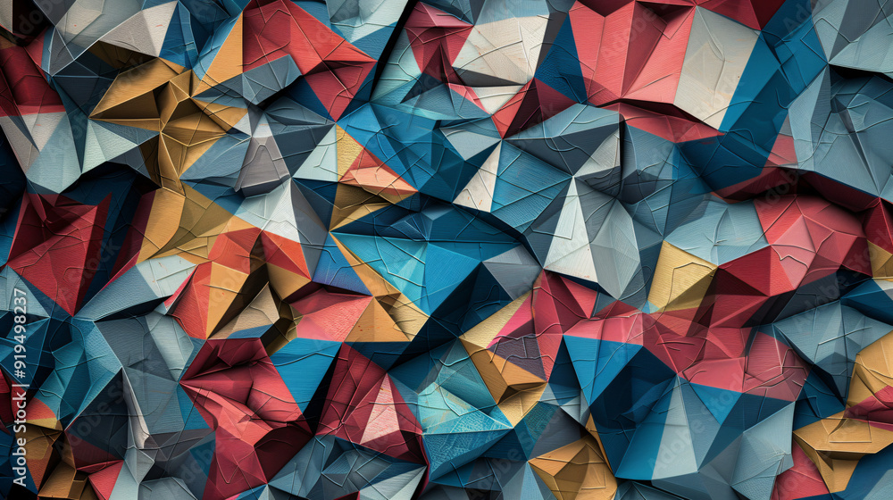 Poster cracked and crumpled abstract colorful geometric surface with a chaotic pattern