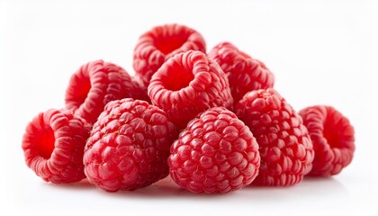 Raspberry isolated. Fresh raspberries on white background. Heap of rasbrries close up