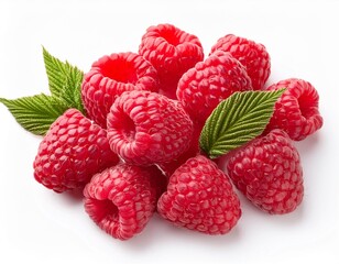 Raspberry isolated. Fresh raspberries on white background. Heap of fresh berries top view. Flat lay