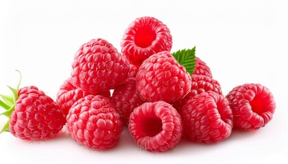 Raspberry isolated. Fresh raspberries on white background. Heap of rasbrries close up