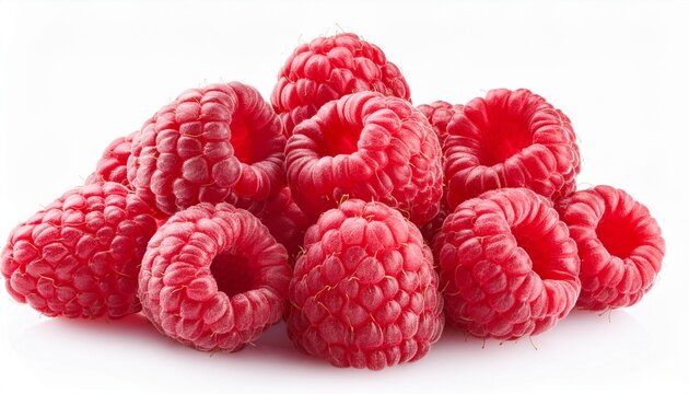 Raspberry isolated. Fresh raspberries on white background. Heap of fresh berries close up