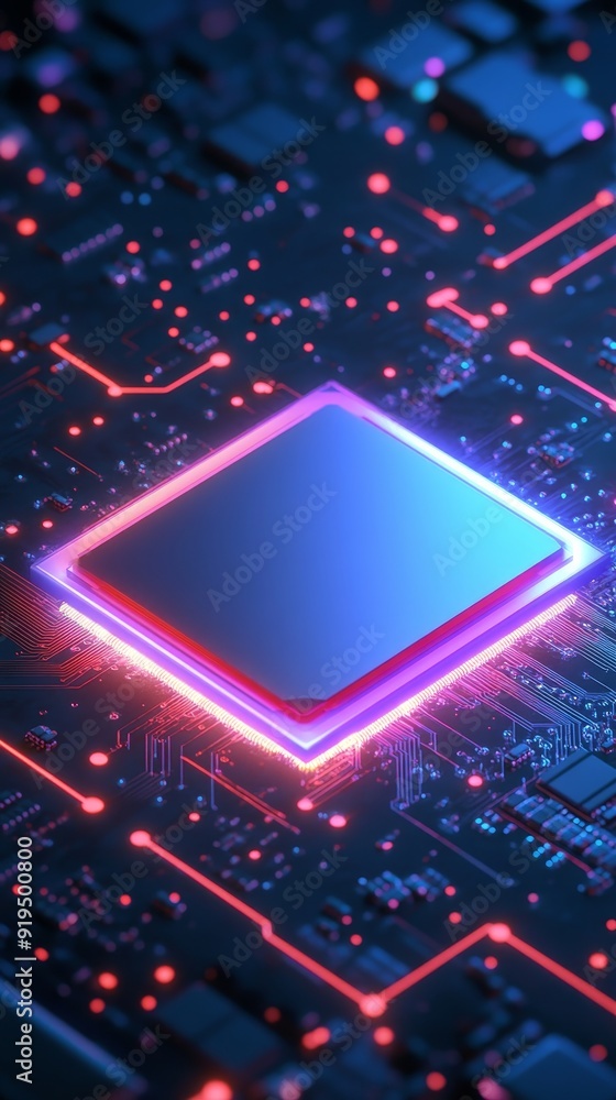 Poster abstract technology background with processor and electronic circuit of quantum computing system. ar