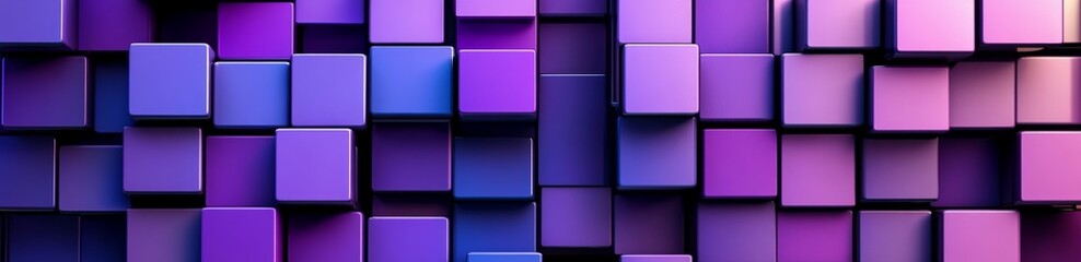Multisized Cubes Perfectly Arranged in Purple and Pink. 3D render.