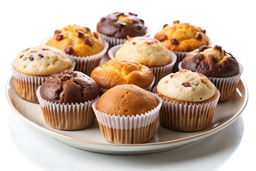 Plate of tasty Muffins with on white background.