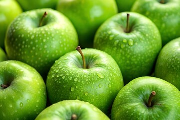 A close-up image of green apples, showcasing their vibrant color and fresh texture.