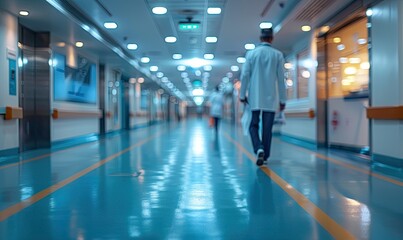 abstract blurred image of doctor,patient people in hospital interior or clinic corridor for background.