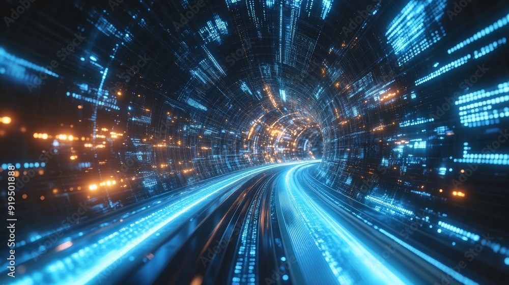 Poster a fast fiber neural network based streaming service, data stream background on the internet, stock i