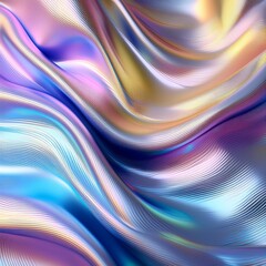 Obraz premium shimmering holographic background with undulating waves of pastel violet blue and yellow creating an iridescent abstract pattern