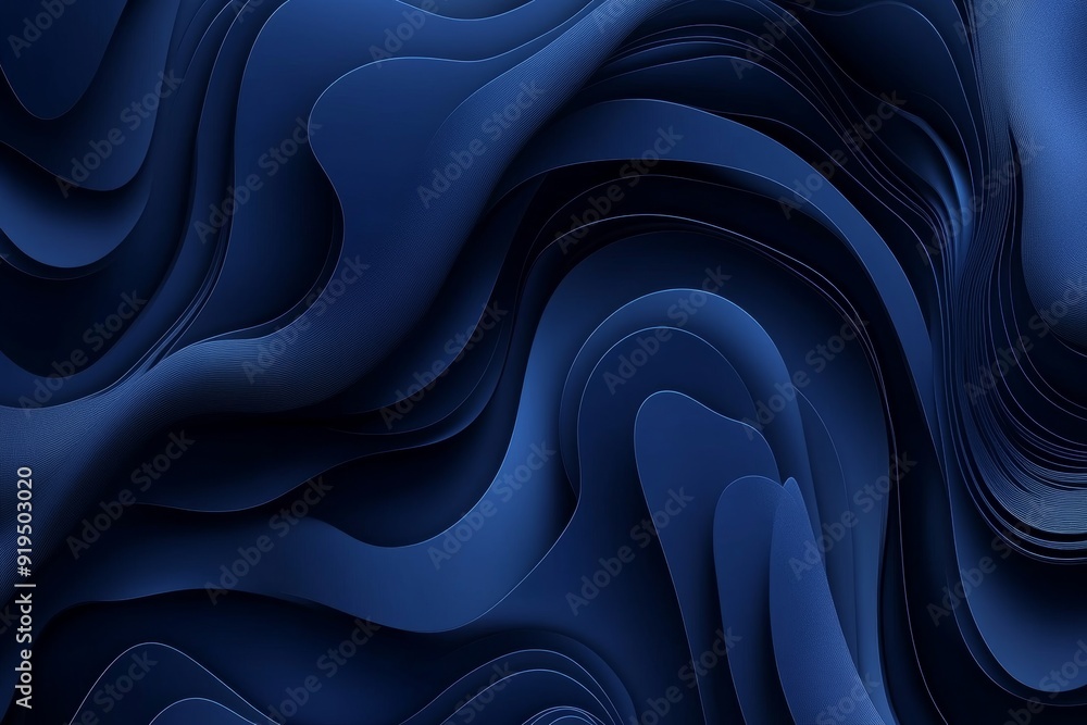 Poster the background design is an abstract dark blue wavy wave with lines generated by stock