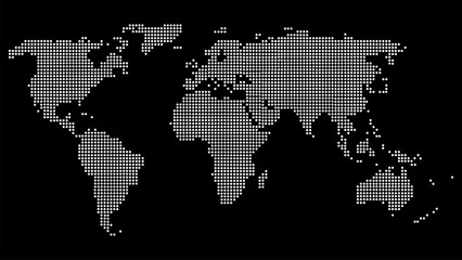 vector white world map dotted on black background