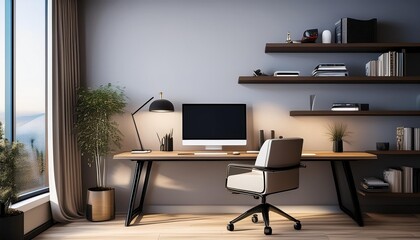 sleek modern luxury home office study with minimalist interior design 3d illustration