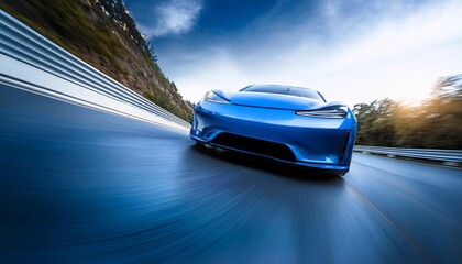 Naklejka premium sleek sports car cornering at high speed motion blur dramatic low angle reflective blue paint catching light