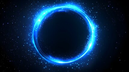 Glowing Blue Cosmic Portal Circular Energy Sphere in Dark Starry Night Sky