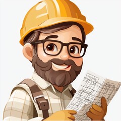 Happy Construction Worker Holding Blueprint