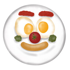 Cartoon Breakfast Set with Vegetables, Egg, and Sausage, Decorative Illustration for Logo, Clipart & Commercial Use.