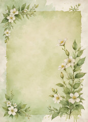 Shabby Chic Watercolor Notepaper with Pressed Flower Borders and Vintage Distressed Look
