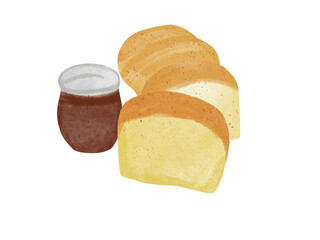 Cartoon Bread and Honey Bottle for Breakfast - Clipart and Illustration.

