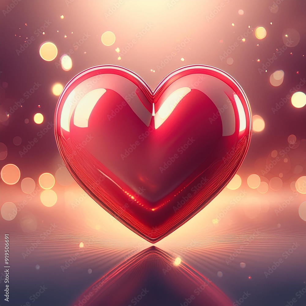 Wall mural whimsical 3d heart icon with a glossy red surface floating amidst a dreamy pastel background with so