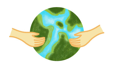 Cartoon Drawing of a Hand Holding the World - Clipart and Illustration.

