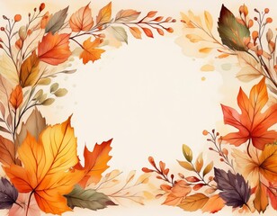 whimsical autumnthemed watercolor frame falling leaves in warm hues delicate branches seasonal flora and fauna