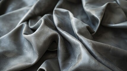 A detailed shot of folded gray leather texture fabric separation