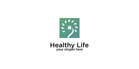 Creative healthy life people logo design with unique concept , premium vector