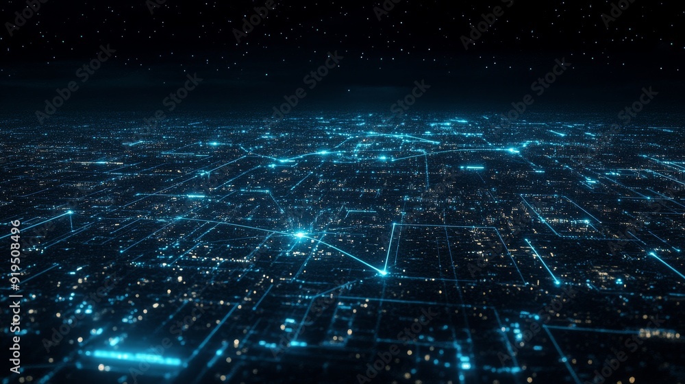 Poster illustration of futuristic high-speed light in cyberspace. data center network with abstract backgro