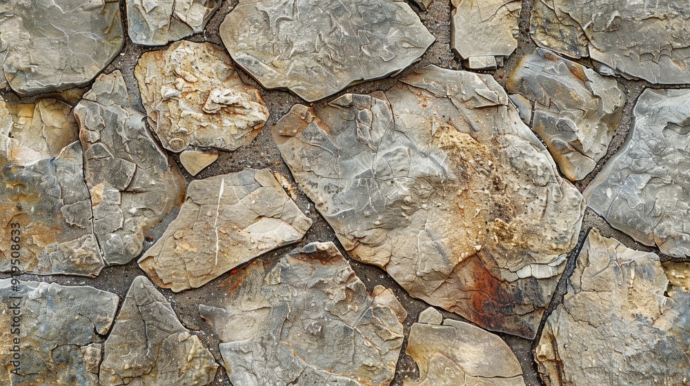Poster background with copy space featuring uneven pavement texture in brown and grey limestone