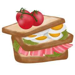 Cartoon Bread Stuffed with Vegetables and Egg, Decorative Illustration for Logo, Clipart & Commercial Use.