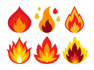 Cartoon fire. Flame of infernal fireballs, red and yellow campfire, hot wildfire and bonfire, burn power. Hellfire, burning icons isolated vector set
