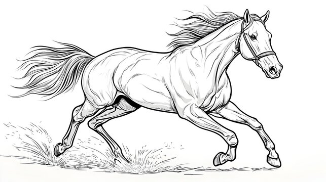 Majestic Stallion Galloping Across Field in Detailed Sketch
