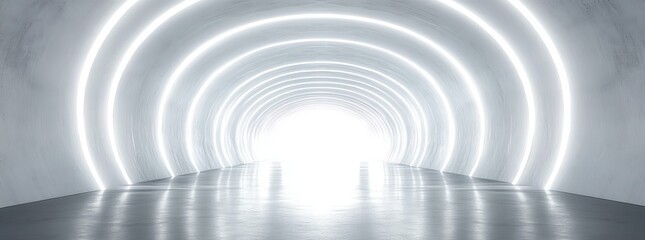 Fototapeta premium Light 3D room background abstract space technology tunnel stage floor. Empty white futuristic neon studio futuristic corridor render modern interior silver road black wall design gray.