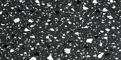 Black and white terrazzo floor texture abstract background. real black terrazzo texture background. black stone with white and grey fragment background. abstract trendy luxury concept background. 