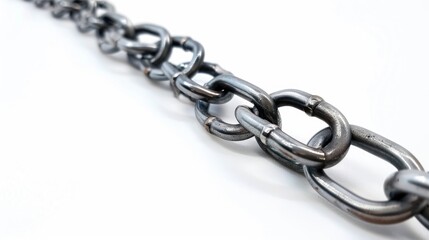 Fototapeta premium Blockchain and interconnected links for fastening objects Metal chain on white background
