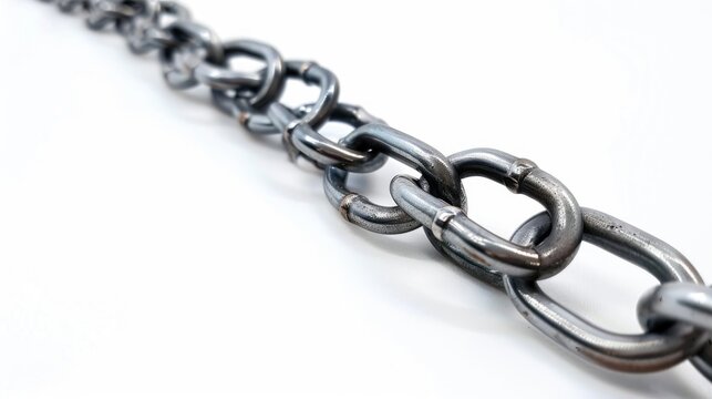 Blockchain and interconnected links for fastening objects Metal chain on white background