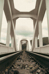 white railway bridge over the river, lampun, Thailand